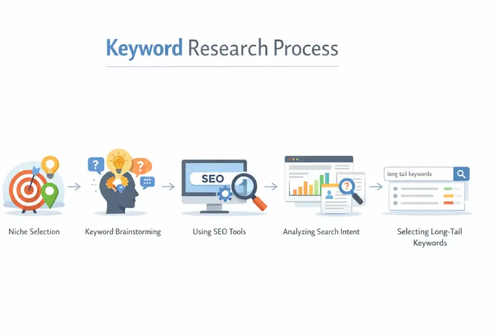 keyword research, SEO keywords, find keywords for website, keyword research guide, long tail keywords, SEO strategy, keyword tools, search intent, SEO tips, website SEO