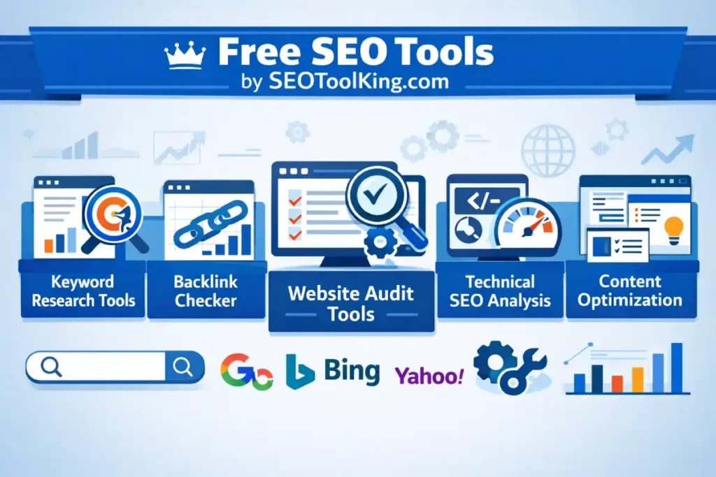 free SEO tools, SEO tools online, website SEO tools, keyword research tools, backlink checker, SEO audit tools, technical SEO tools, SEO optimization, free website analysis, seotoolking.com
